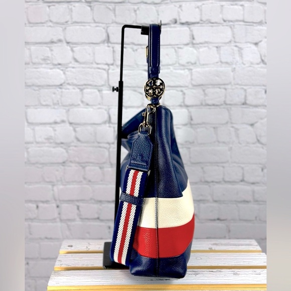 Tory Burch Duet Striped Hobo, Royal Navy, Cherry Apple, New Ivory - Picture 11 of 13